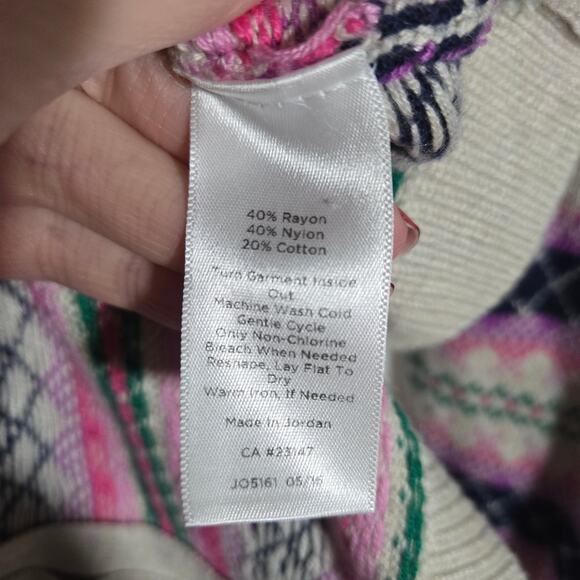 Talbots Fair Isle Medium Zip Back Knit Sweater Striped Nordic Cozy Bright - Picture 4 of 7
